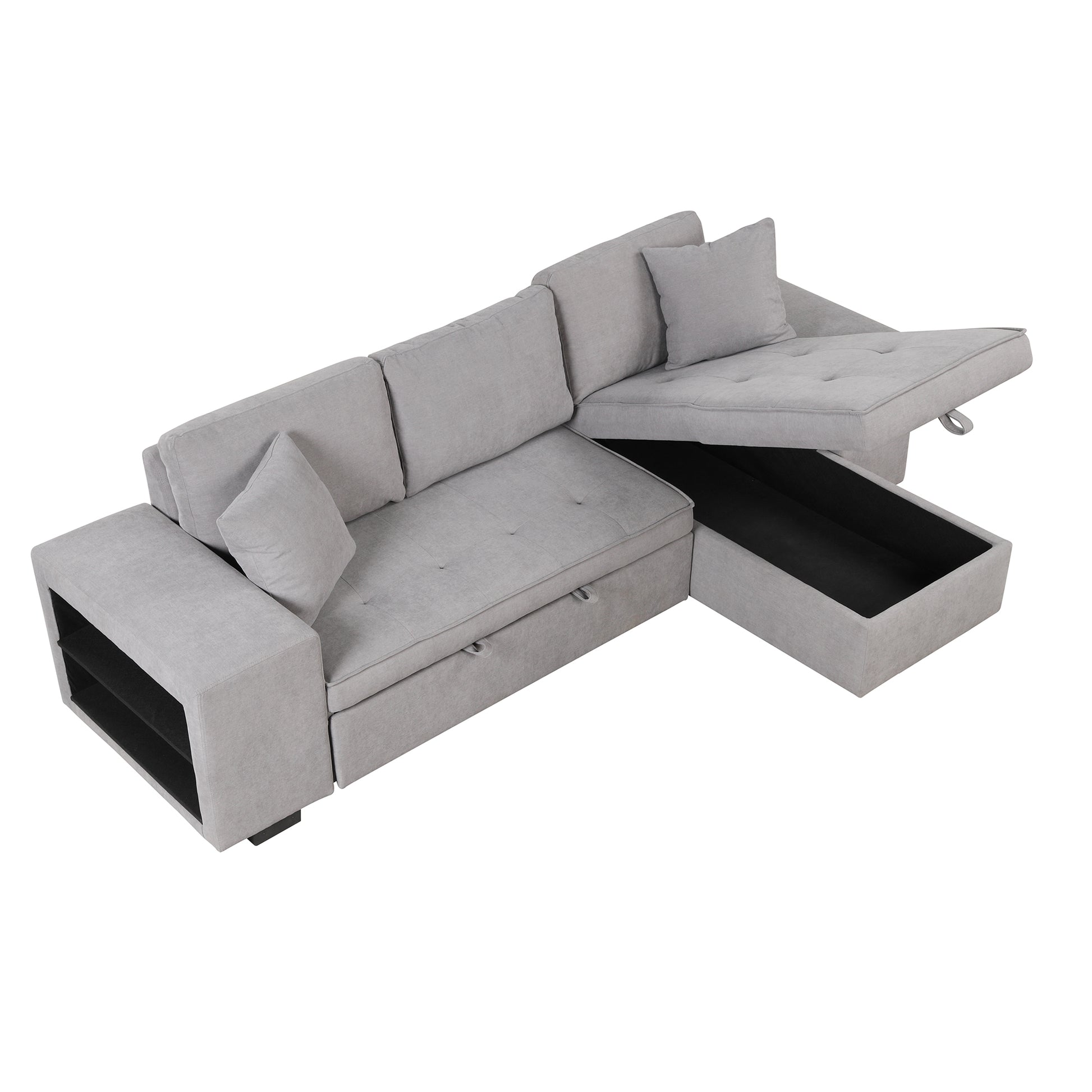 104.5" Pull Out Sleeper Sofa Reversible L Shape 3 Seat Sectional Couch With Storage Chaise And 2 Stools For Living Room Furniture Set,Gray Gray Foam Linen 3 Seat