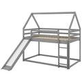 Twin Size Bunk House Bed With Slide And Ladder,Gray Twin Gray Pine