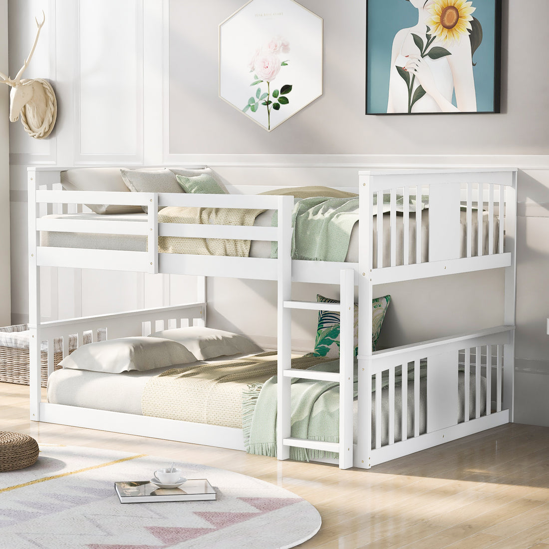 Full Over Full Bunk Bed With Ladder, White Old Sku :Lp000207Aak Full White Solid Wood