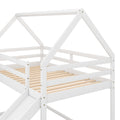 Twin Size Bunk House Bed With Slide And Ladder,White White Pine