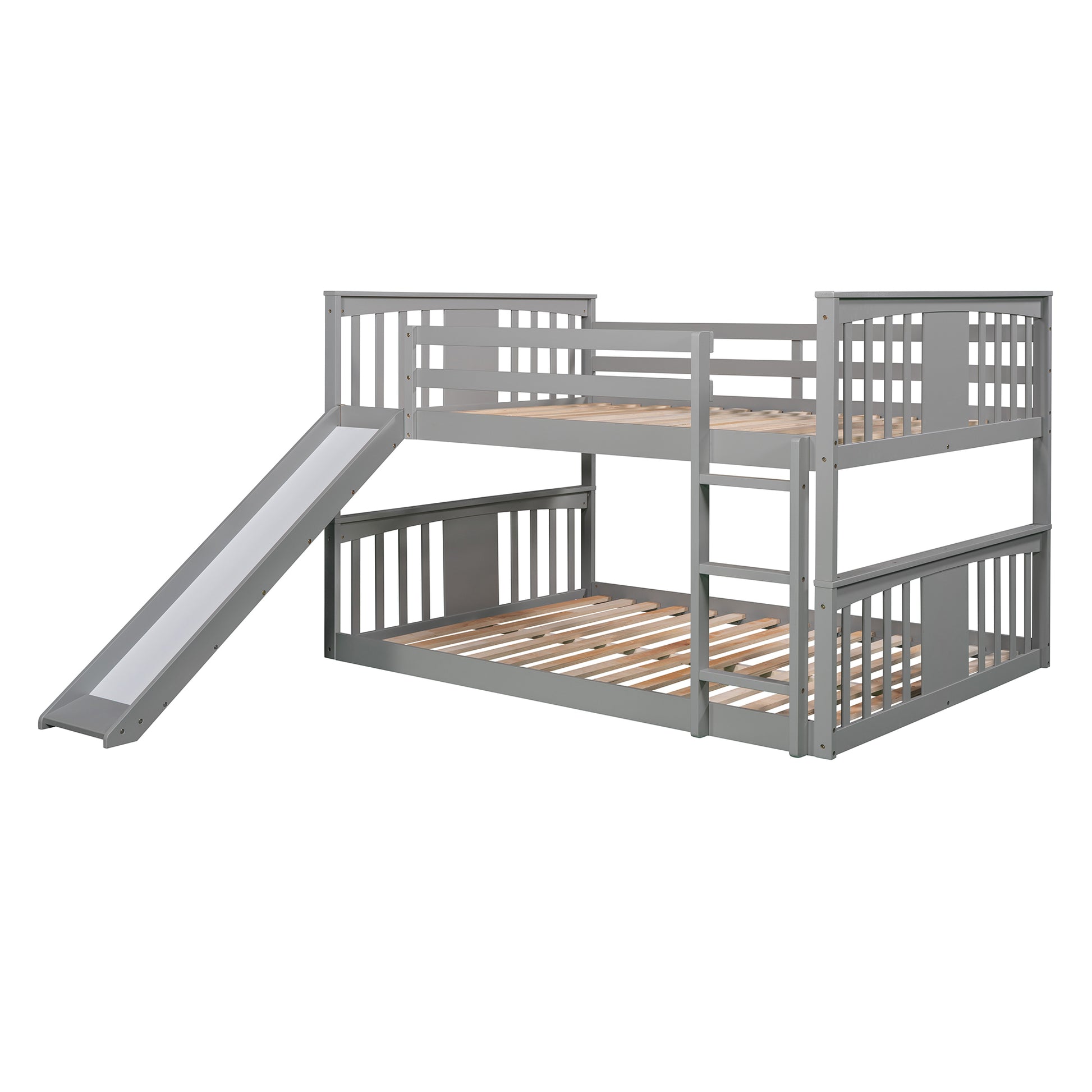 Full Over Full Bunk Bed With Ladder With Slide, Gray Old Sku :Lp000208Aae Gray Solid Wood