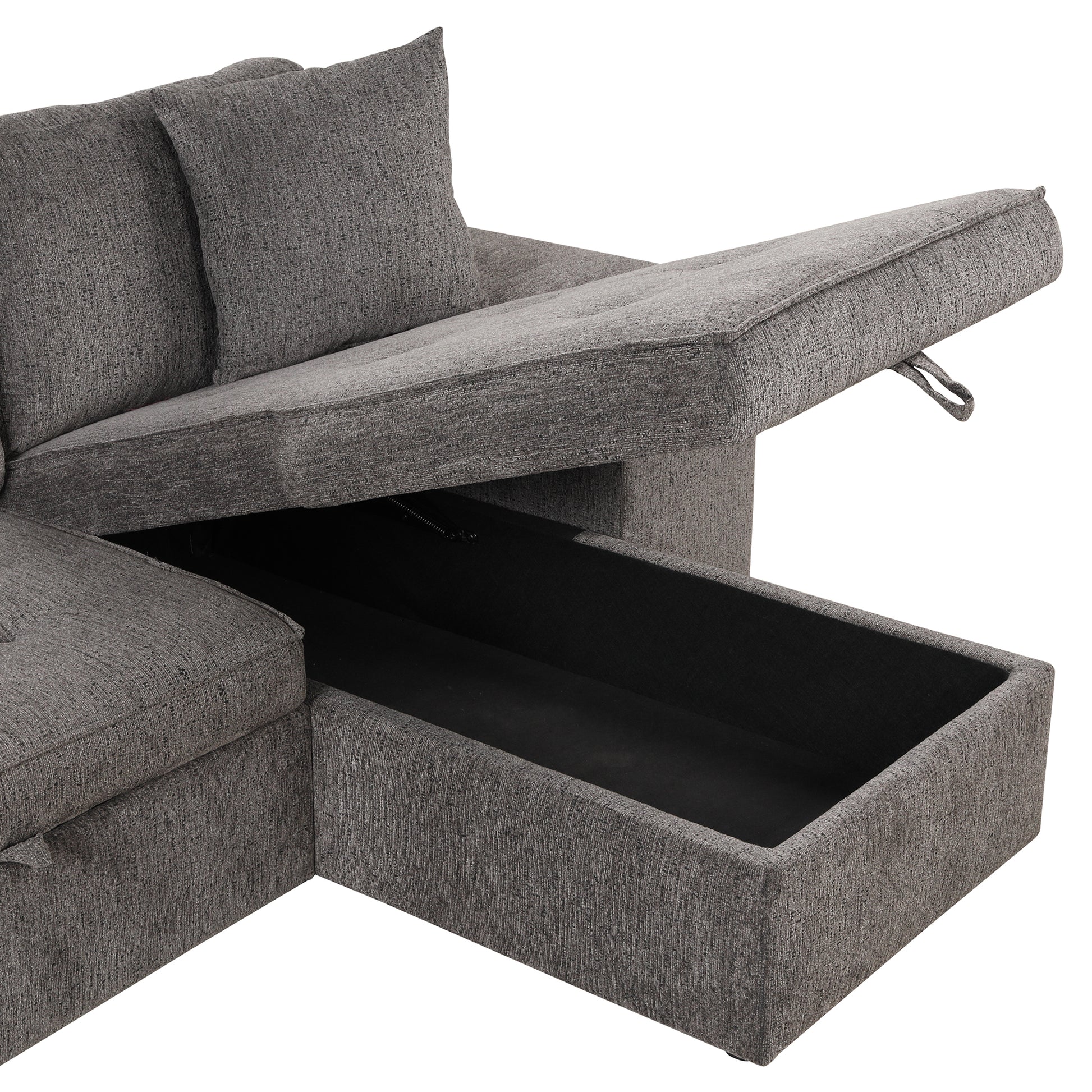 104.5" Modern L Shape 3 Seat Reversible Sectional Couch, Pull Out Sleeper Sofa With Storage Chaise And 2 Stools For Living Room Furniture Set,Knox Charcoal Old Sku:Sg000431Aaa Knox Charcoal Foam Linen 3 Seat