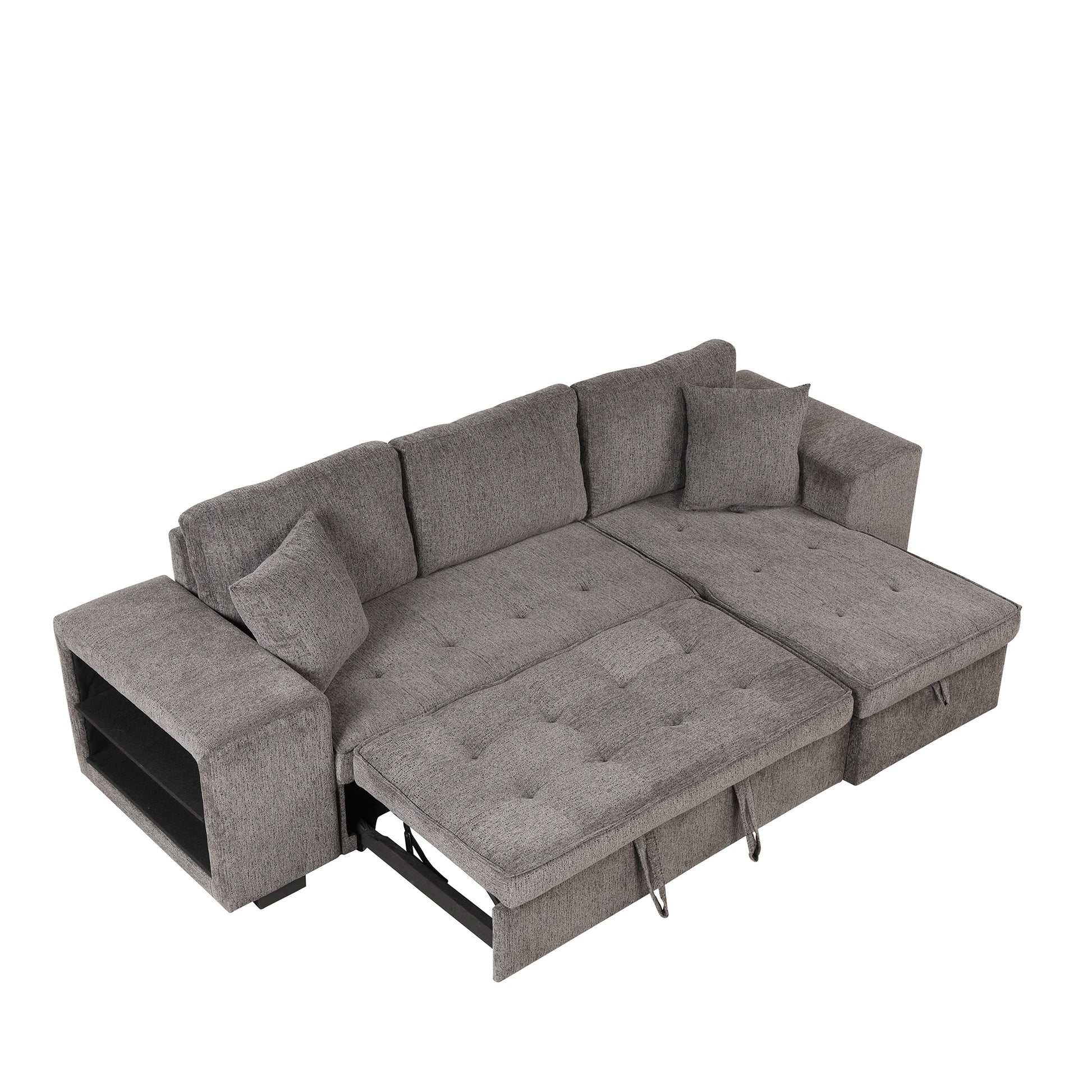 104.5" Modern L Shape 3 Seat Reversible Sectional Couch, Pull Out Sleeper Sofa With Storage Chaise And 2 Stools For Living Room Furniture Set,Knox Charcoal Old Sku:Sg000431Aaa Knox Charcoal Foam Linen 3 Seat