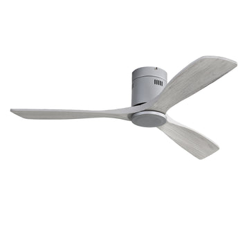 52 Inch Flush Mount Ceiling Fan Dc 3 Carved Wood Fan Blade Noiseless Reversible Motor Remote Control Without Light Silver Metal & Wood