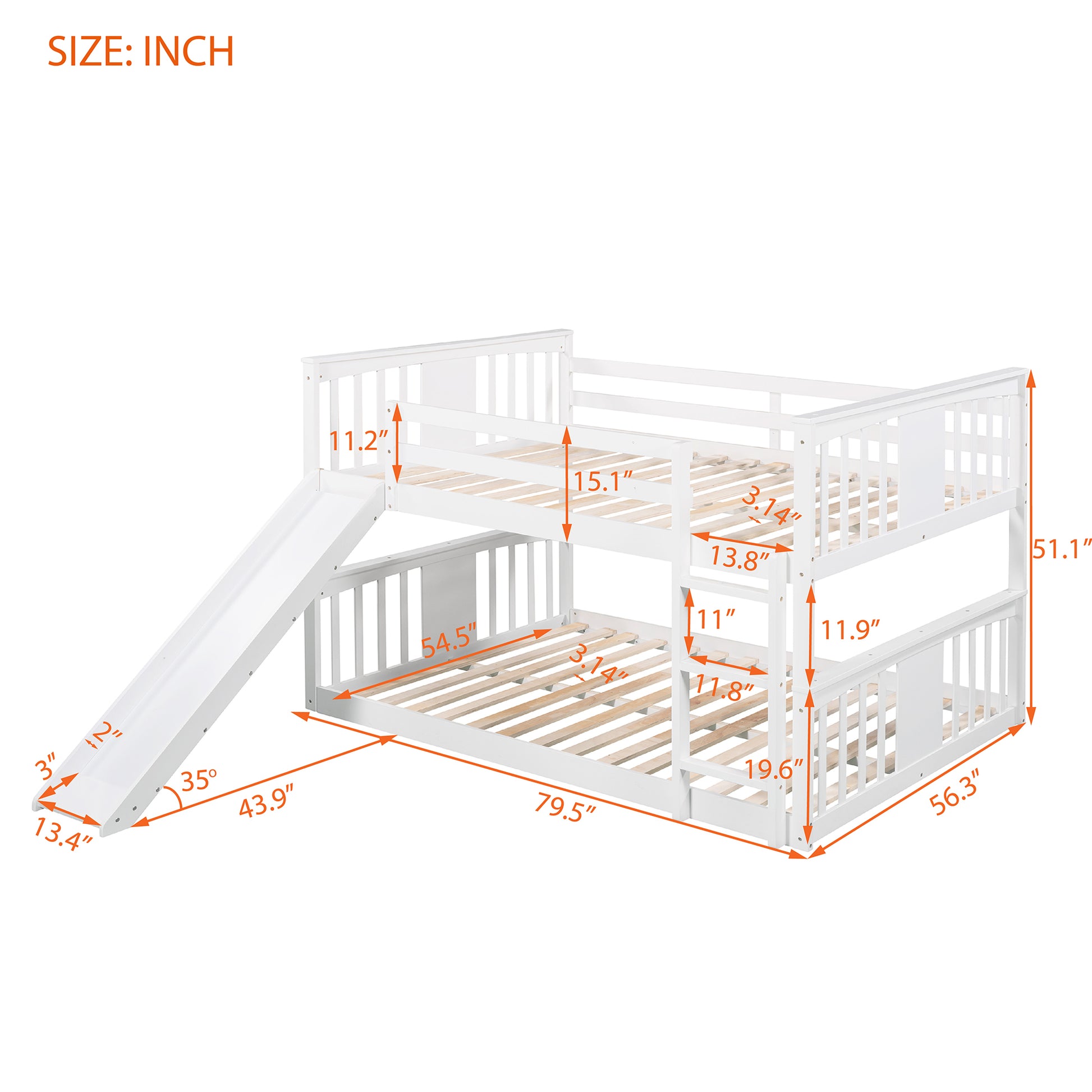 Full Over Full Bunk Bed With Ladder With Slide, White Old Sku :Lp000208Aak White Solid Wood