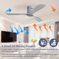 52 Inch Flush Mount Ceiling Fan Dc 3 Carved Wood Fan Blade Noiseless Reversible Motor Remote Control Without Light Silver Metal & Wood