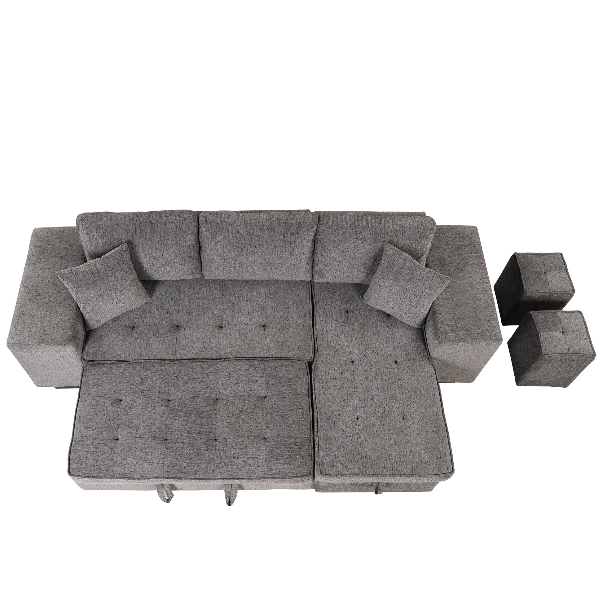 104.5" Modern L Shape 3 Seat Reversible Sectional Couch, Pull Out Sleeper Sofa With Storage Chaise And 2 Stools For Living Room Furniture Set,Knox Charcoal Old Sku:Sg000431Aaa Knox Charcoal Foam Linen 3 Seat