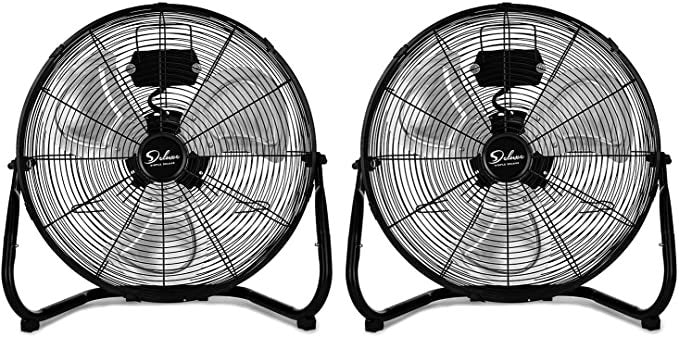 Simple Deluxe 20 Inch 3 Speed High Velocity Heavy Duty Metal Industrial Floor Fans Quiet For Home, Commercial, Residential, And Greenhouse Use, Outdoor Indoor, Black, 2 Pack Black Metal