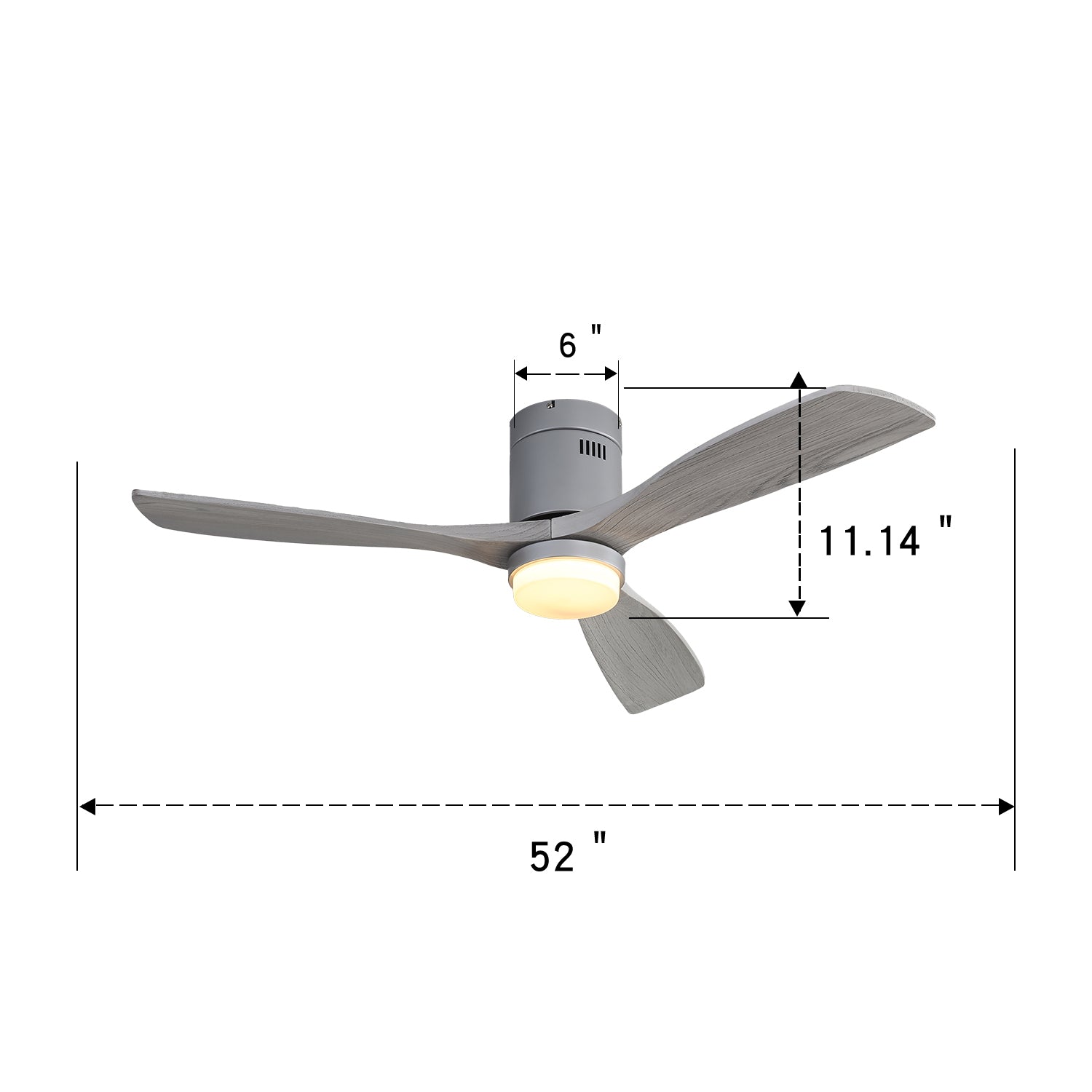 52 Inch S 3 Solid Wood Fan Blade Noiseless Reversible Motor Remote Control With Light Silver Metal & Wood