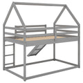 Twin Size Bunk House Bed With Slide And Ladder,Gray Twin Gray Pine