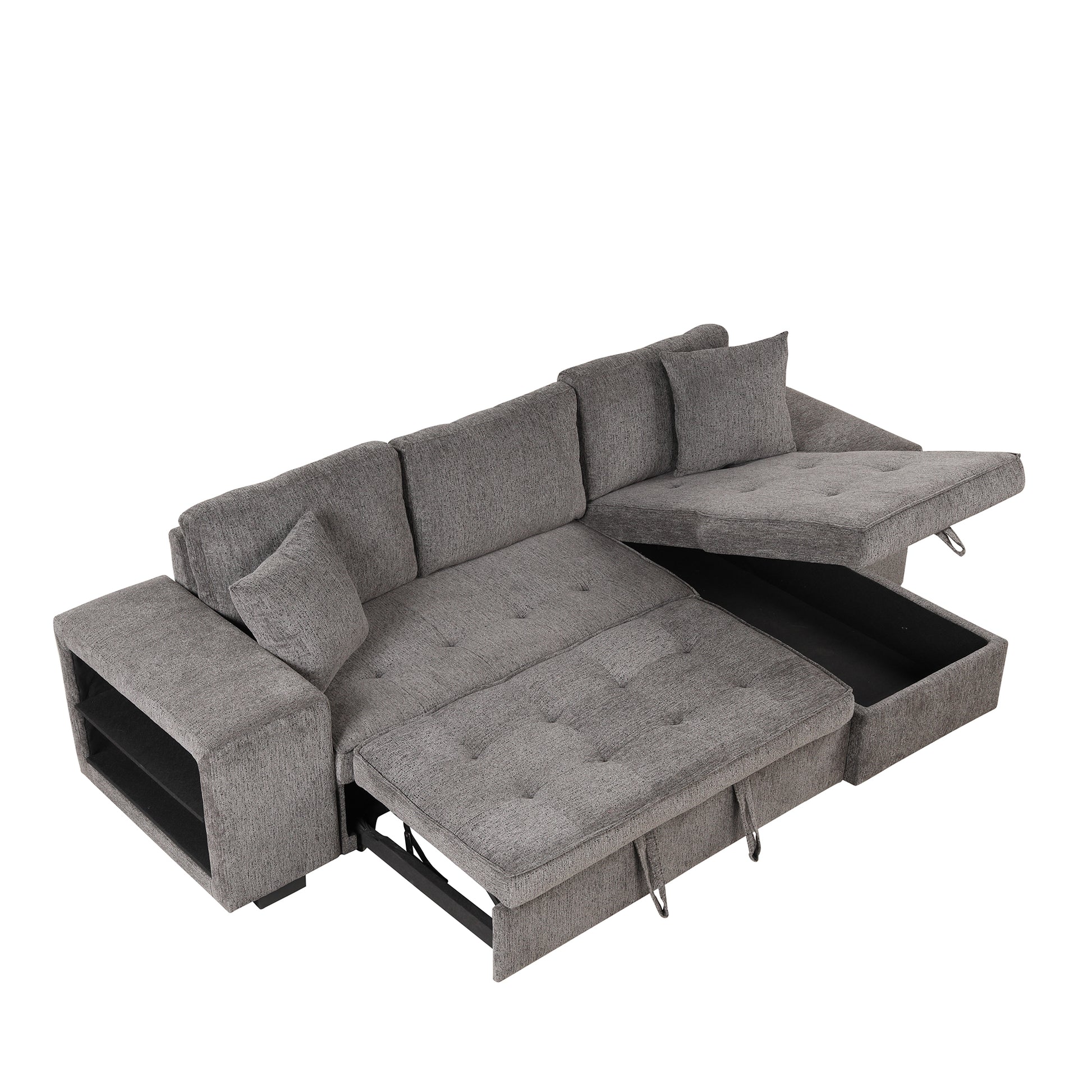 104.5" Modern L Shape 3 Seat Reversible Sectional Couch, Pull Out Sleeper Sofa With Storage Chaise And 2 Stools For Living Room Furniture Set,Knox Charcoal Old Sku:Sg000431Aaa Knox Charcoal Foam Linen 3 Seat