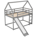 Twin Size Bunk House Bed With Slide And Ladder,Gray Twin Gray Pine