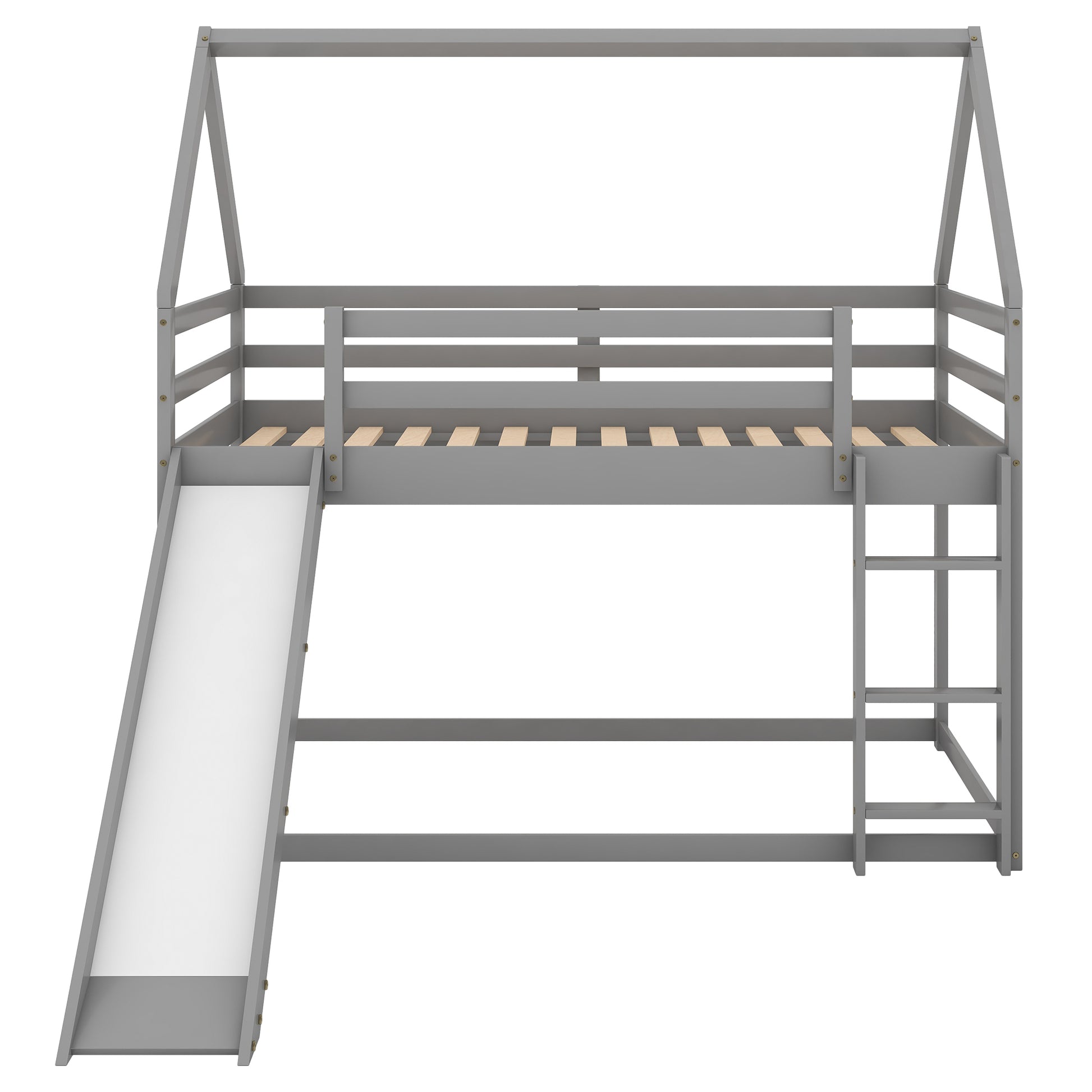 Twin Size Bunk House Bed With Slide And Ladder,Gray Twin Gray Pine