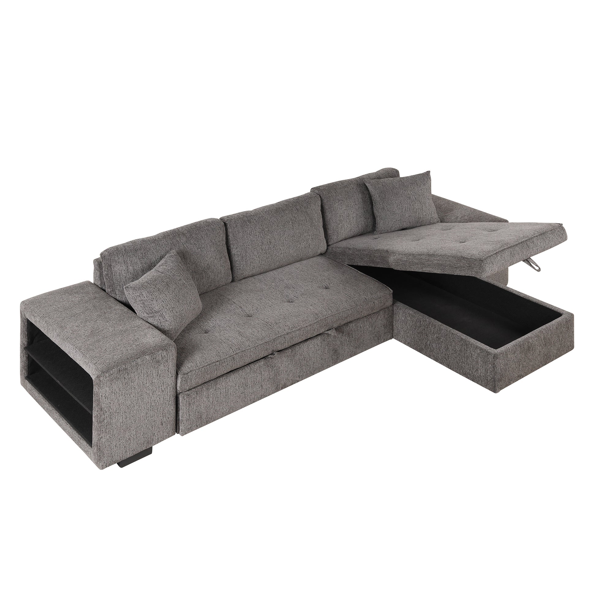 104.5" Modern L Shape 3 Seat Reversible Sectional Couch, Pull Out Sleeper Sofa With Storage Chaise And 2 Stools For Living Room Furniture Set,Knox Charcoal Old Sku:Sg000431Aaa Knox Charcoal Foam Linen 3 Seat