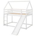 Twin Size Bunk House Bed With Slide And Ladder,White White Pine