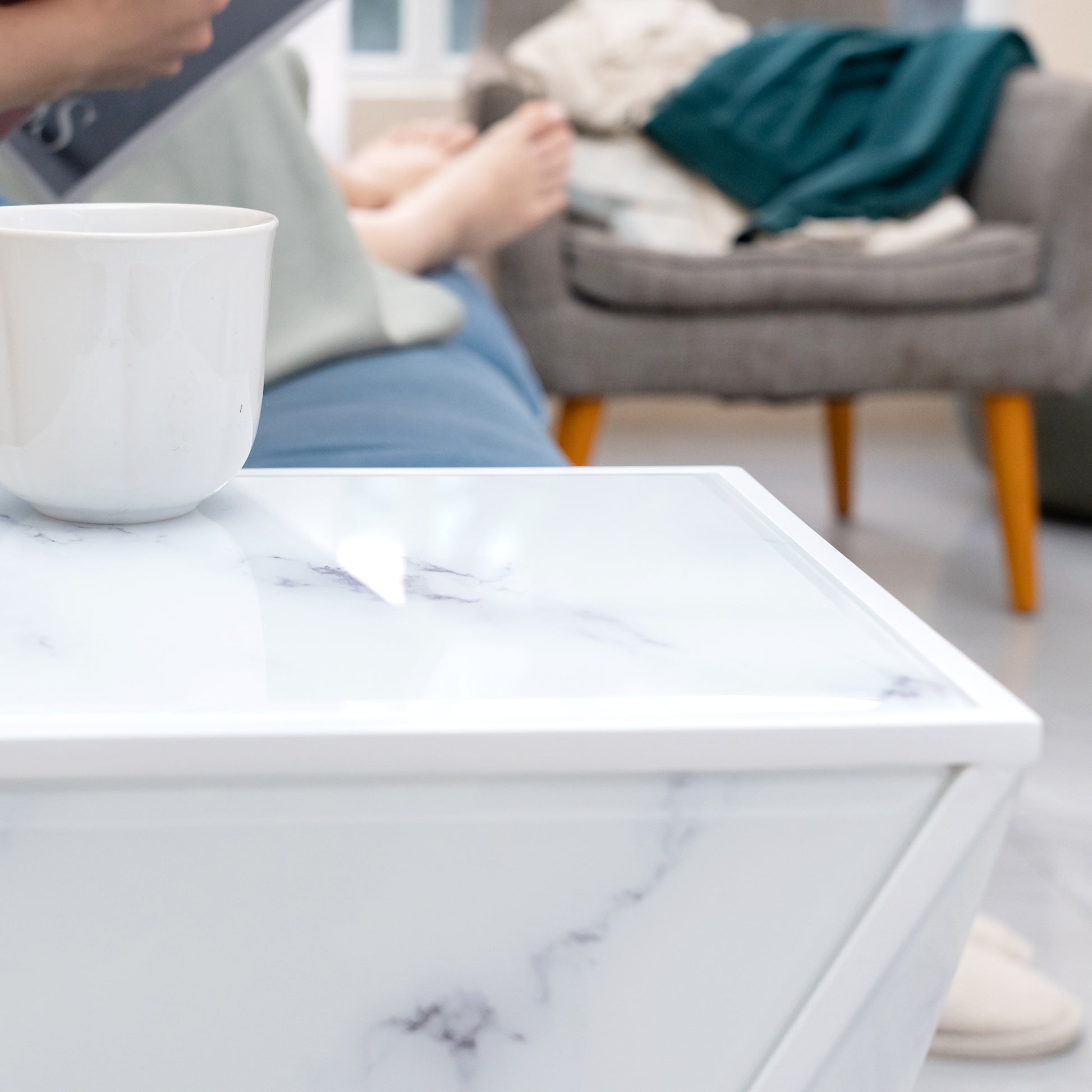 Geometry End Table, Glass Nightstand, Marble Table, White Table For Bedroom Living Room White Glass