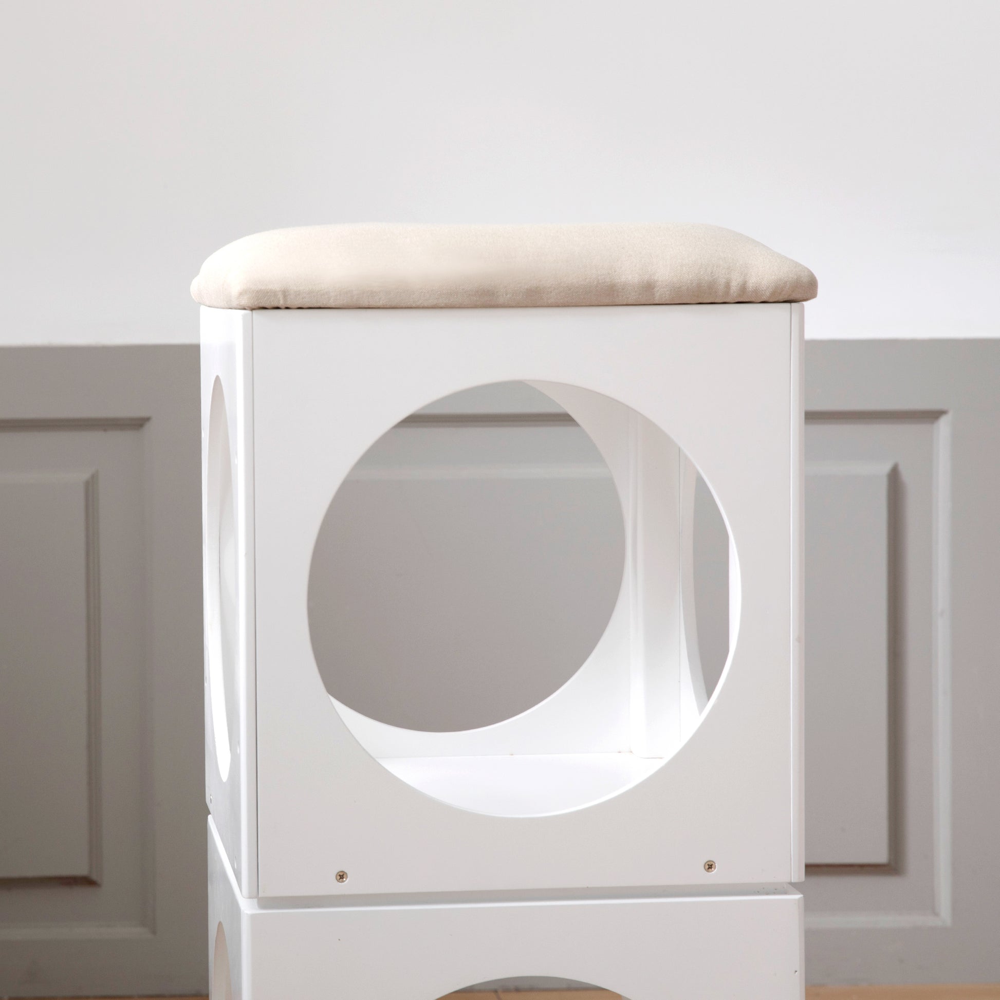 Multifunction Stackable Play Stool,Wood Stool,Pet Play Stool,Hollow Ottoman,White Finish White Mdf