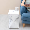 Geometry End Table, Glass Nightstand, Marble Table, White Table For Bedroom Living Room White Glass