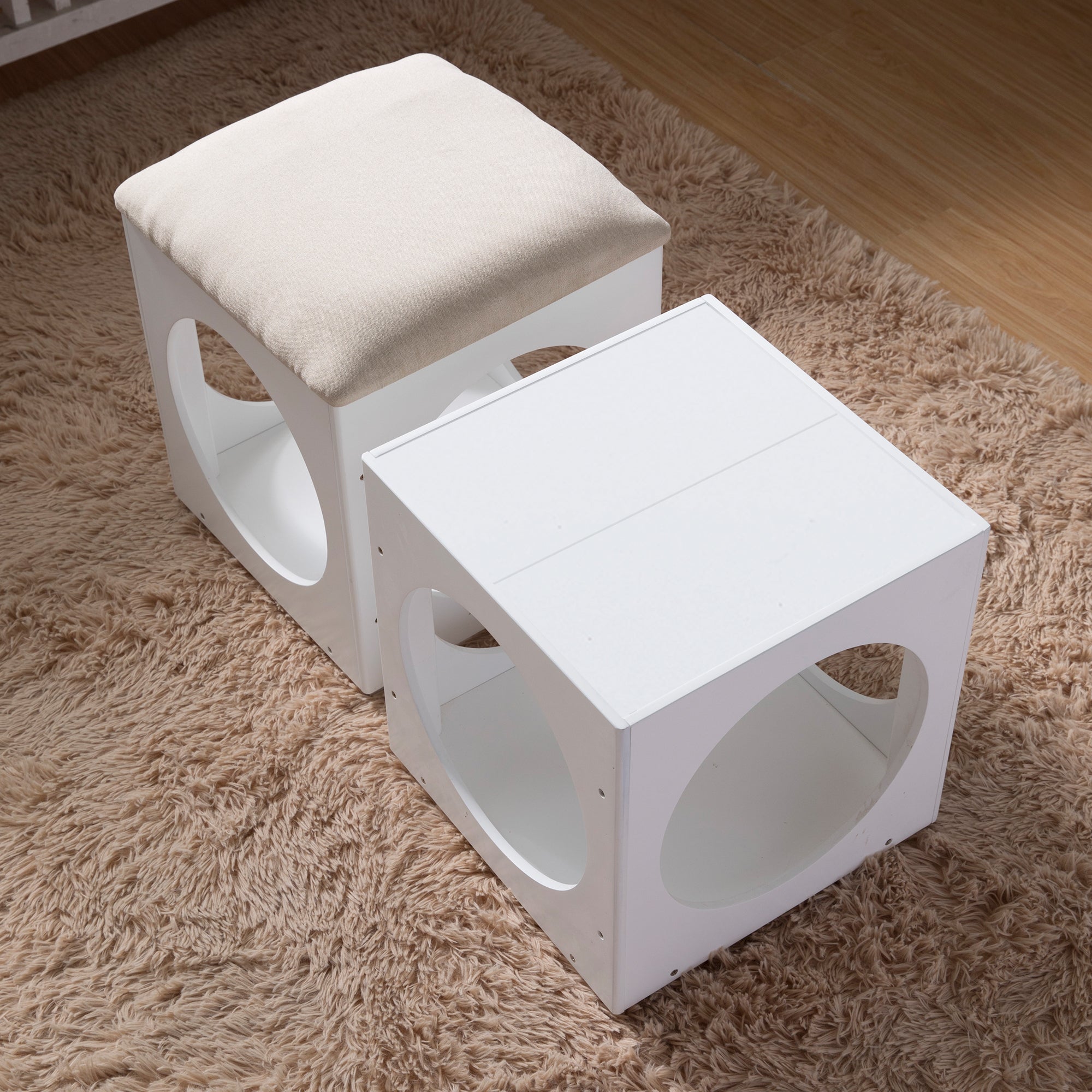 Multifunction Stackable Play Stool,Wood Stool,Pet Play Stool,Hollow Ottoman,White Finish White Mdf