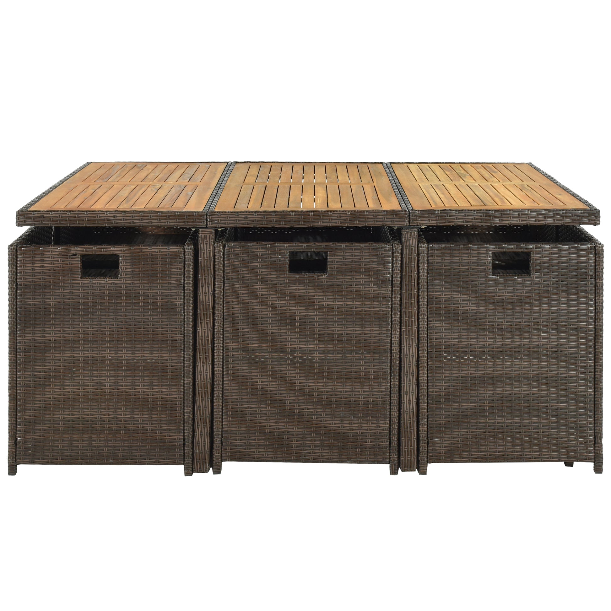 11 Piece Patio All Weather Pe Wicker Dining Table Set With Wood Tabletop For 10, Brown Rattan Beige Cushion Yes Complete Patio Set Brown Water Resistant Frame Water Resistant Cushion Garden & Outdoor Casual Complete Patio Sets Foam Rattan