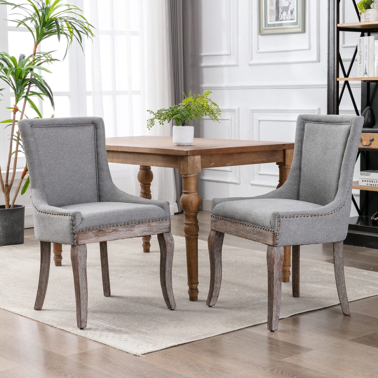 Ultra Side Dining Chair Thickened Fabric Chairs With Neutrally Toned Solid Wood Legs Bronze Nail Head Set Of 2 Gray Gray Foam Fabric