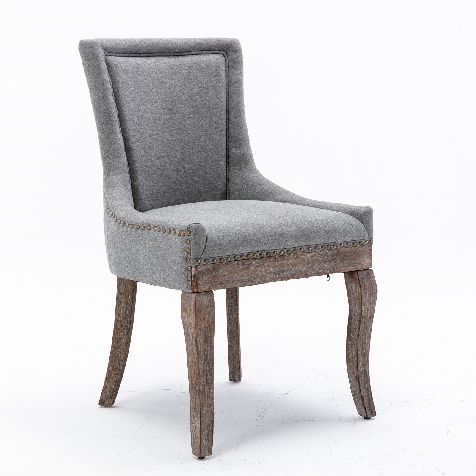 Ultra Side Dining Chair Thickened Fabric Chairs With Neutrally Toned Solid Wood Legs Bronze Nail Head Set Of 2 Gray Gray Foam Fabric