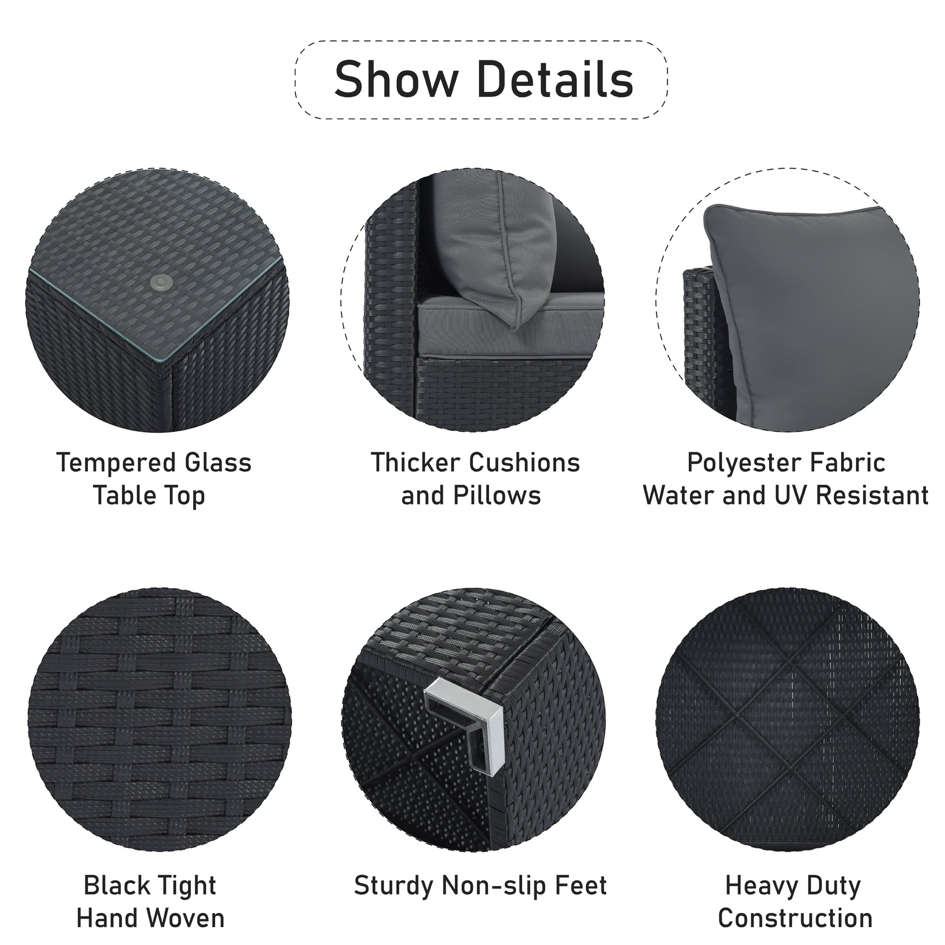 8 Pieces Outdoor Patio Furniture Sets, Garden Conversation Wicker Sofa Set, Single Sofa Combinable, Gray Cushions Black Wicker Yes Gray Wicker