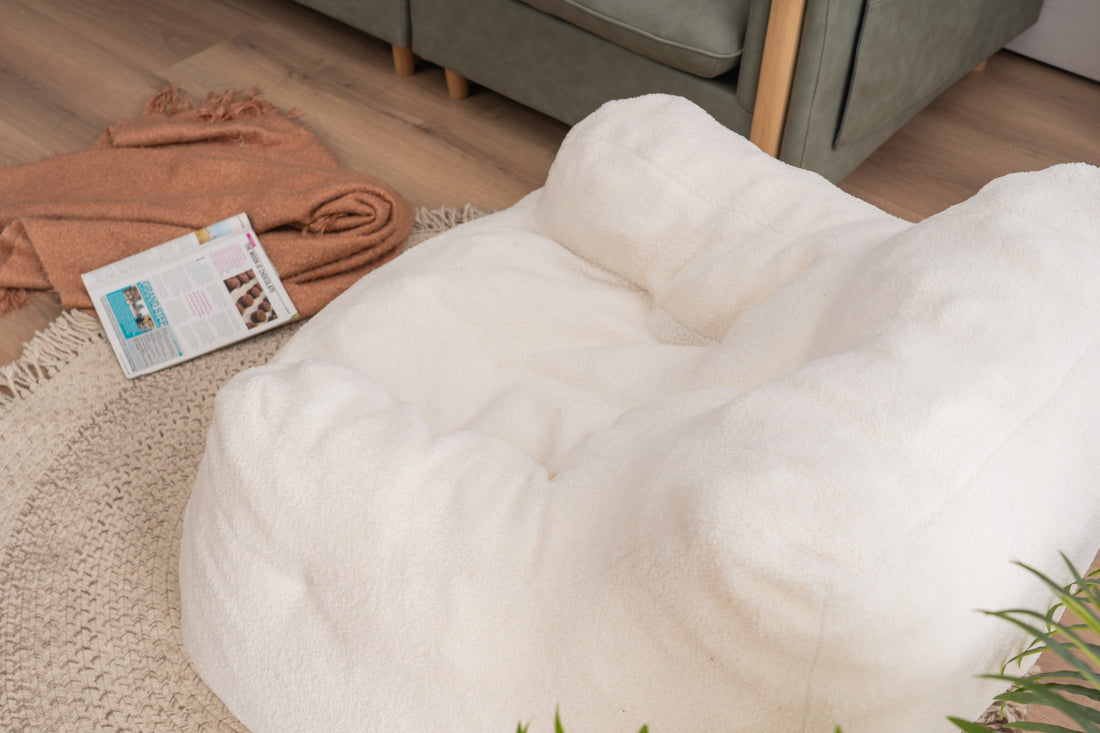 010 Soft Teddy Fabric Tufted Foam Bean Bag Chair With Teddy Fabric Ivory White Ivory Primary Living Space Soft Modern Foam Teddy