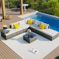 8 Pieces Outdoor Patio Furniture Sets, Garden Conversation Wicker Sofa Set, Single Sofa Combinable, Beige Cushions Gray Wicker Yes Beige Wicker