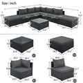 8 Pieces Outdoor Patio Furniture Sets, Garden Conversation Wicker Sofa Set, Single Sofa Combinable, Gray Cushions Black Wicker Yes Gray Wicker