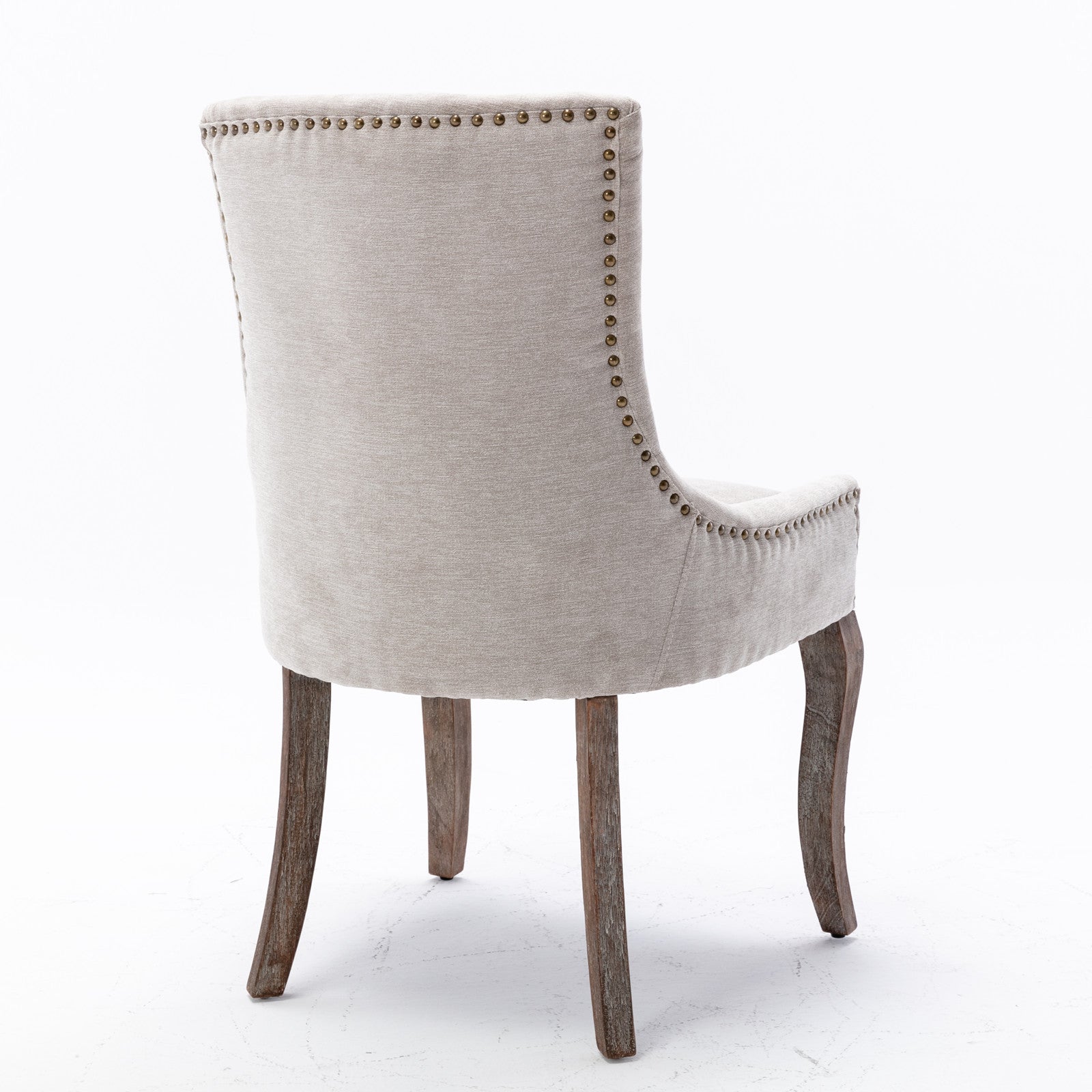 Ultra Side Dining Chair Thickened Fabric Chairs With Neutrally Toned Solid Wood Legs Bronze Nail Head Set Of 2 Beige Beige Foam Fabric