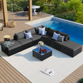 8 Pieces Outdoor Patio Furniture Sets, Garden Conversation Wicker Sofa Set, Single Sofa Combinable, Gray Cushions Black Wicker Yes Gray Wicker