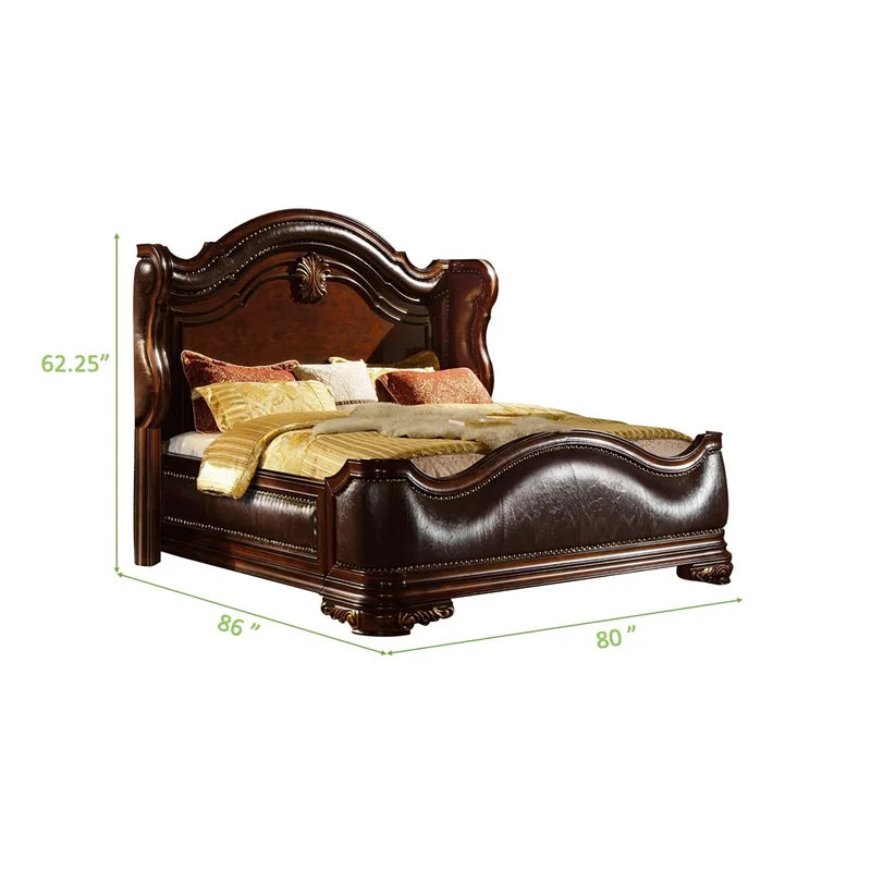 Traditional Style King Bed Made With Wood In Dark Walnut Box Spring Not Required King Walnut Wood Bedroom Traditional Upholstered Wood