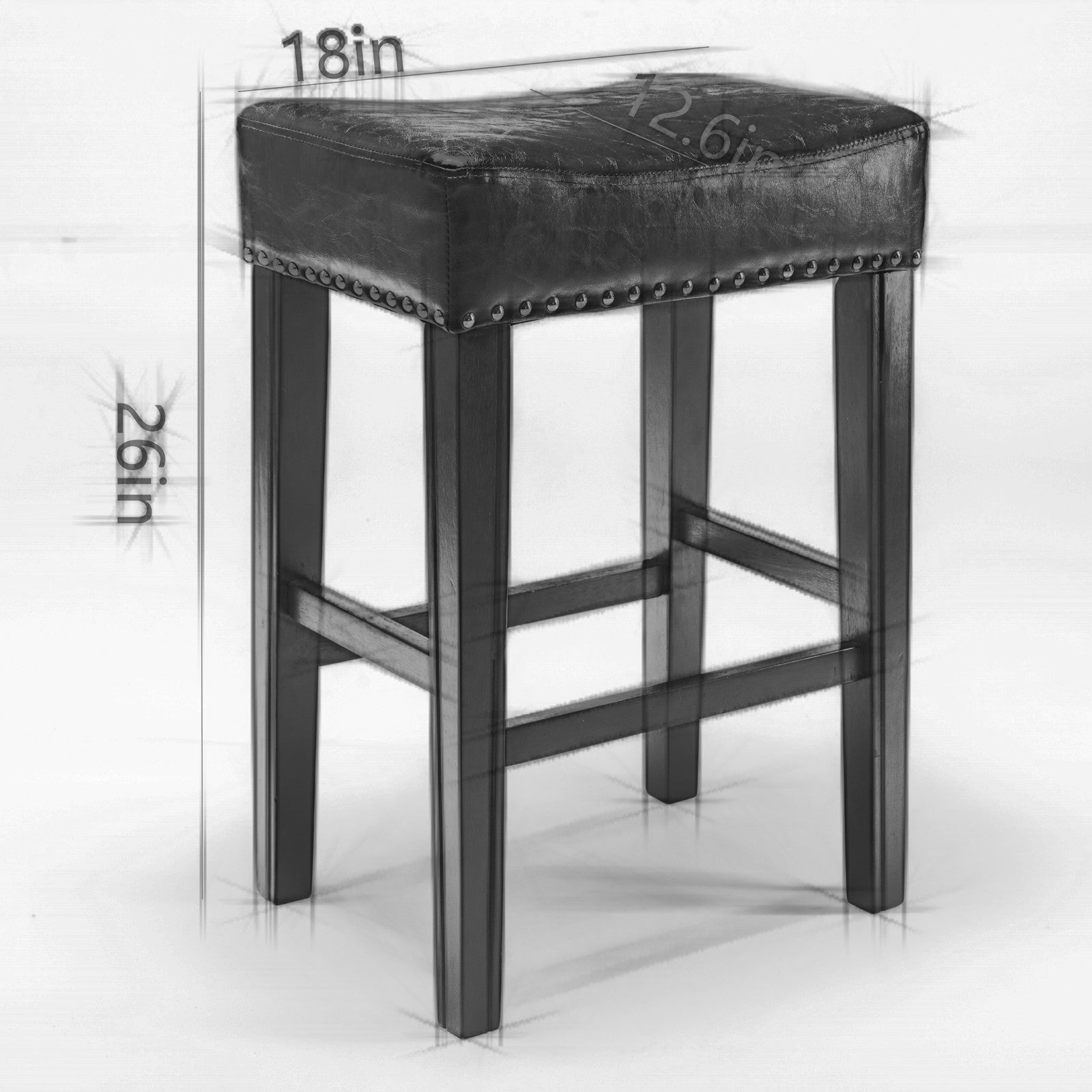 Counter Height 26" Bar Stools For Kitchen Counter Backless Faux Leather Stools Farmhouse Island Chairs 26 Inch, Black, Set Of 2 Black Foam Pu