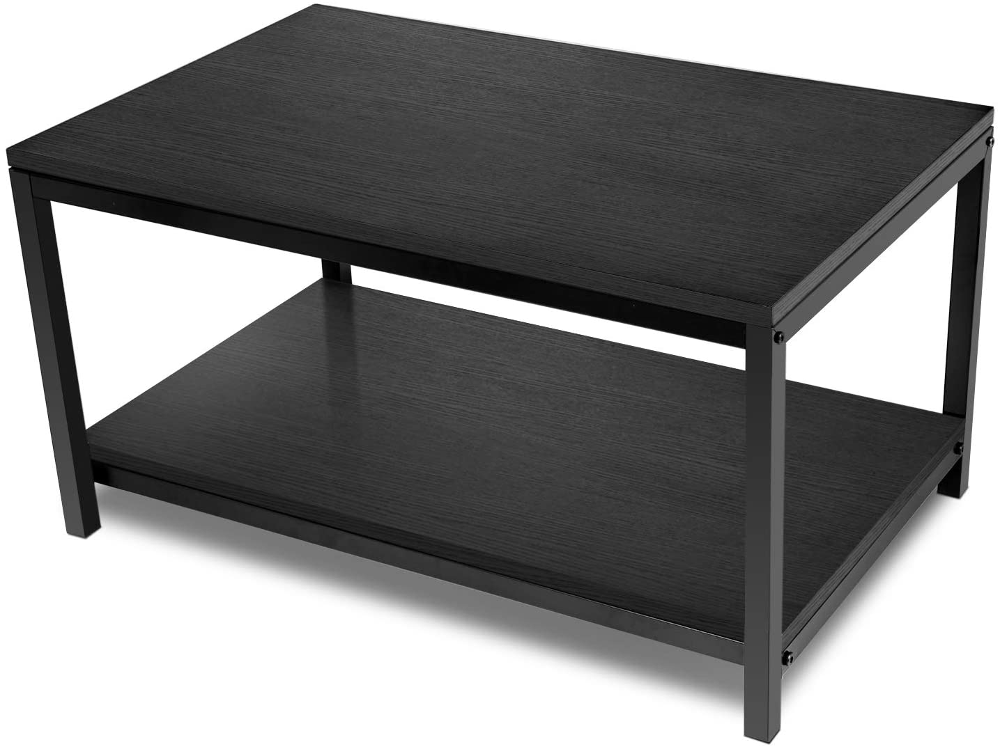 Yssoa Storage Shelf For Living Room And Office, Easy Assembly, Black Home Coffee Table , 31X20X16 Inch Black Solid Wood