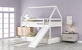 Twin Size Bunk House Bed With Slide And Ladder,White White Pine