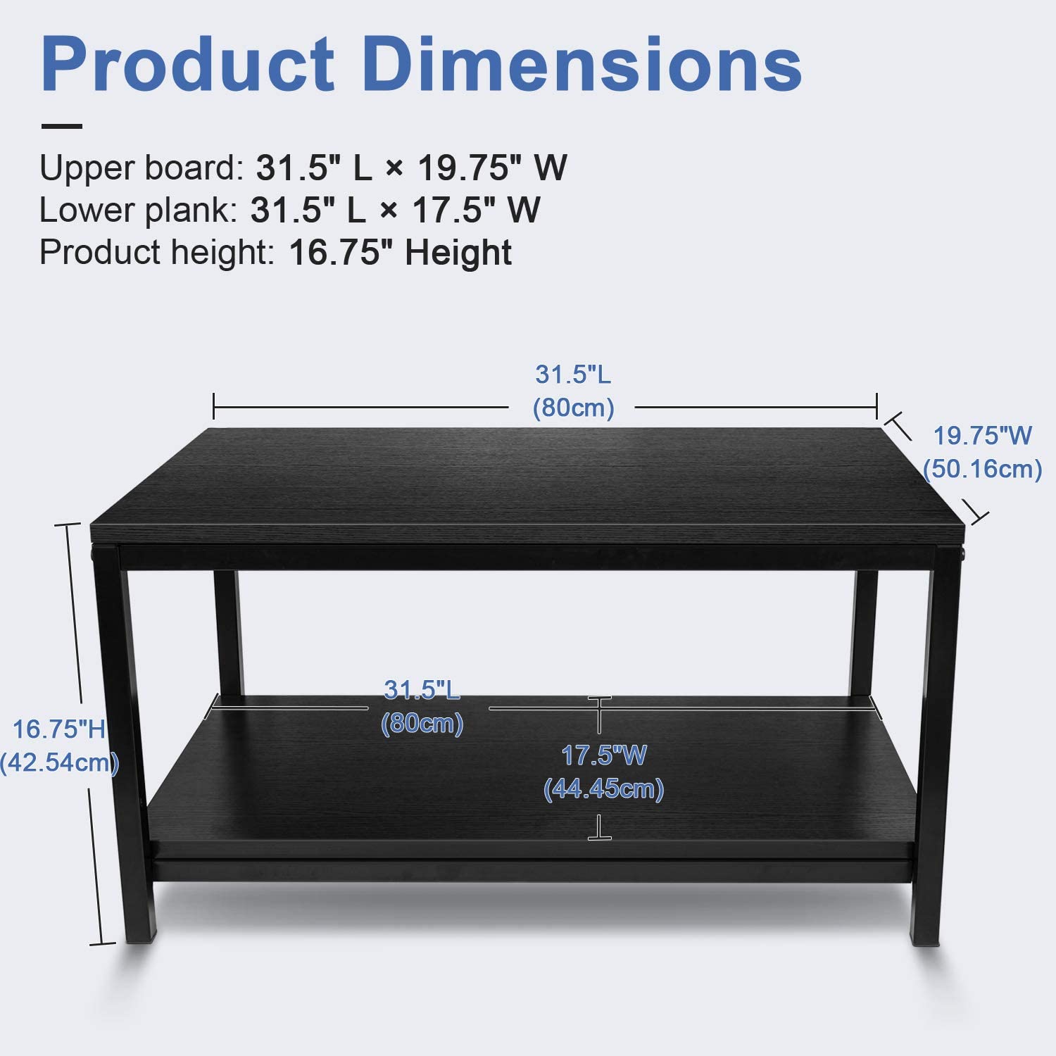 Yssoa Storage Shelf For Living Room And Office, Easy Assembly, Black Home Coffee Table , 31X20X16 Inch Black Solid Wood