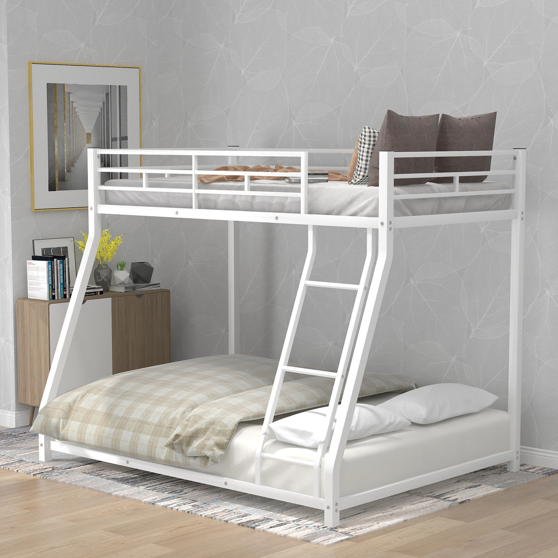 Metal Floor Bunk Bed, Twin Over Full,White Old Sku:Mf193244Aak White Metal