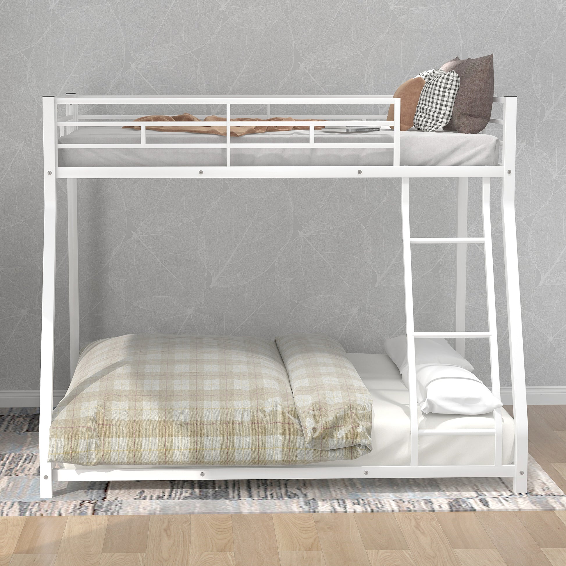 Metal Floor Bunk Bed, Twin Over Full,White Old Sku:Mf193244Aak White Metal