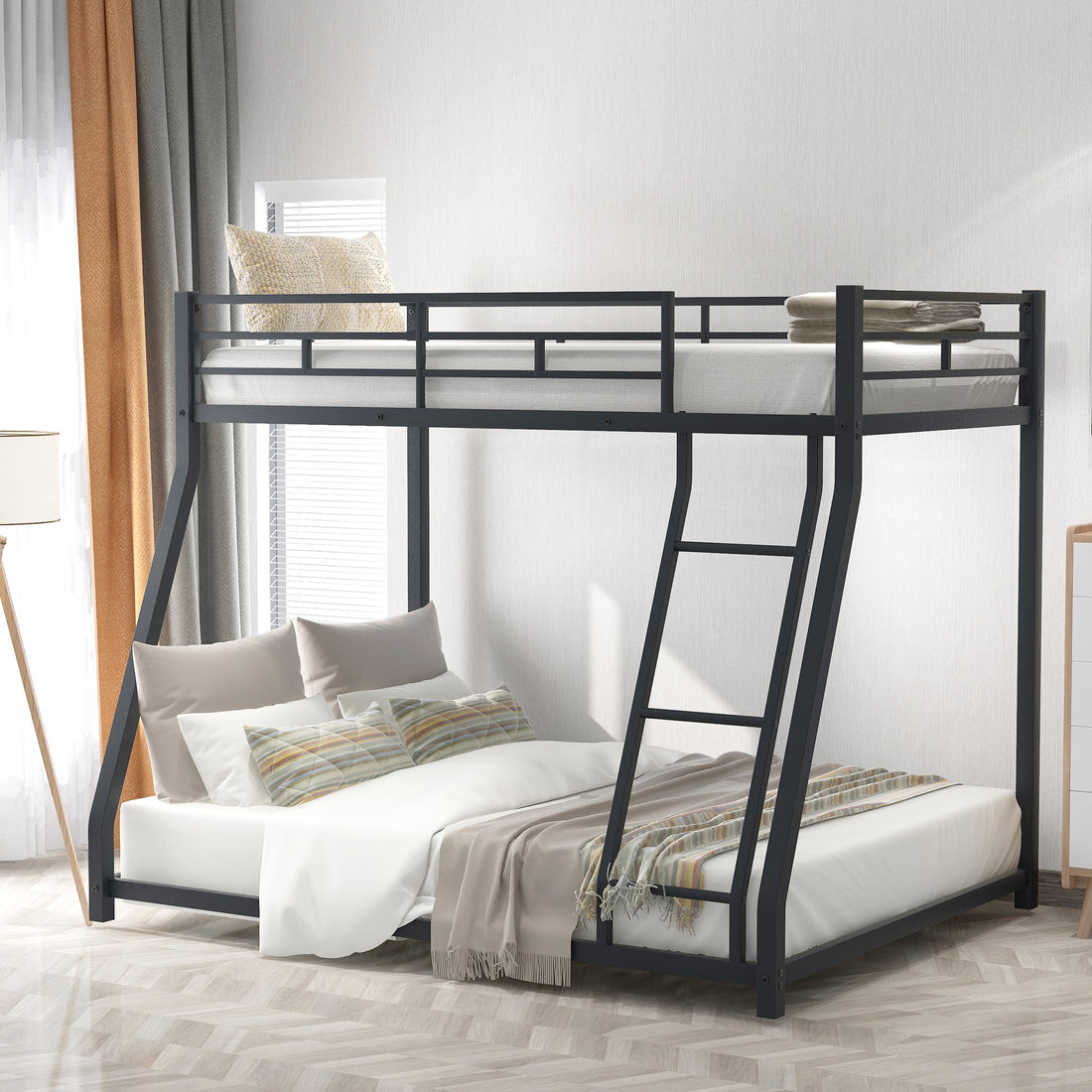 Metal Floor Bunk Bed, Twin Over Full,Black Old Sku:Mf193244Aab Black Metal