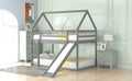 Twin Size Bunk House Bed With Slide And Ladder,Gray Twin Gray Pine