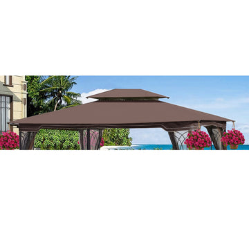 13X10 Ft Patio Double Roof Gazebo Replacement Canopy Top Fabric,Brown Brown Polyester