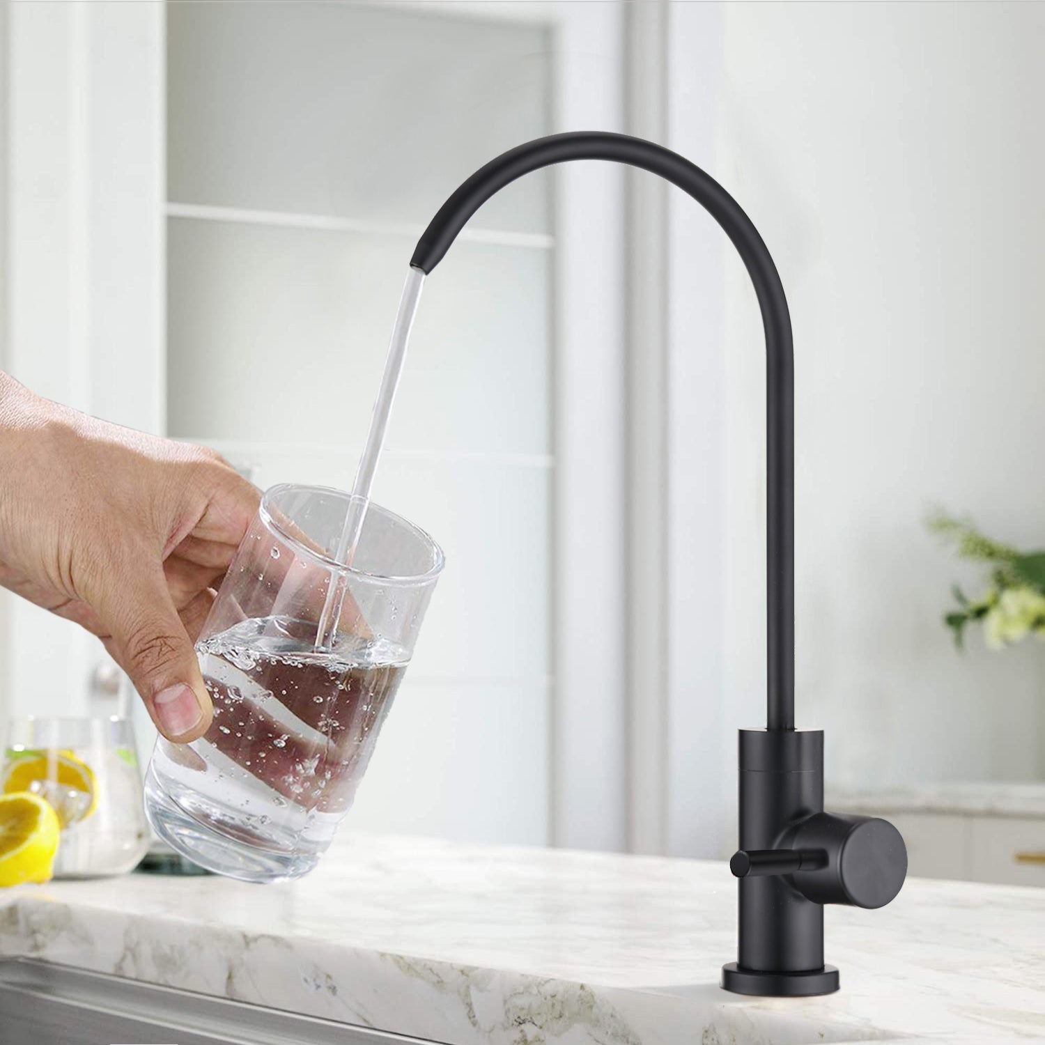 Kitchen Water Filter Faucet, Drinking Water Faucet Matte Black Stainless Steel