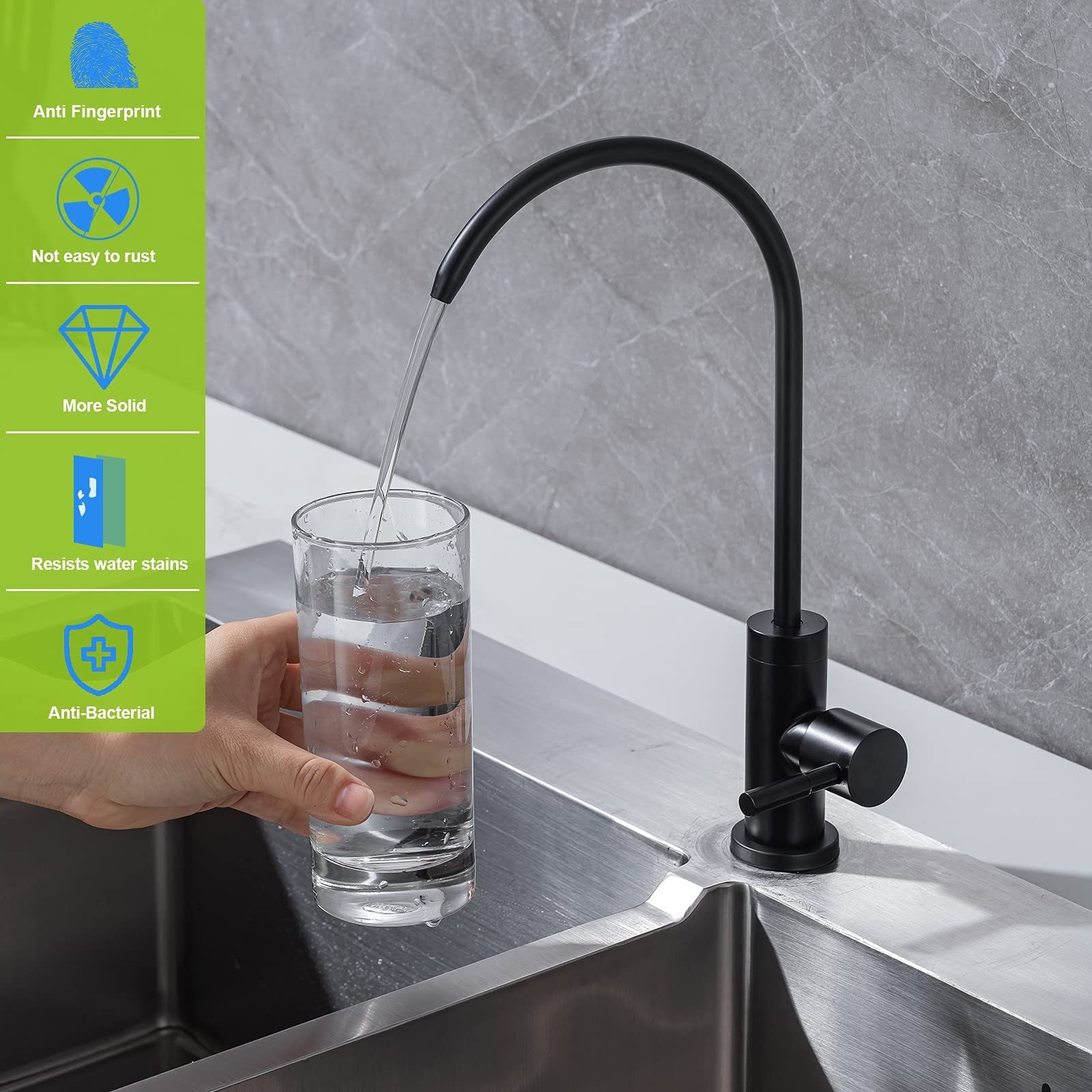 Kitchen Water Filter Faucet, Drinking Water Faucet Matte Black Stainless Steel