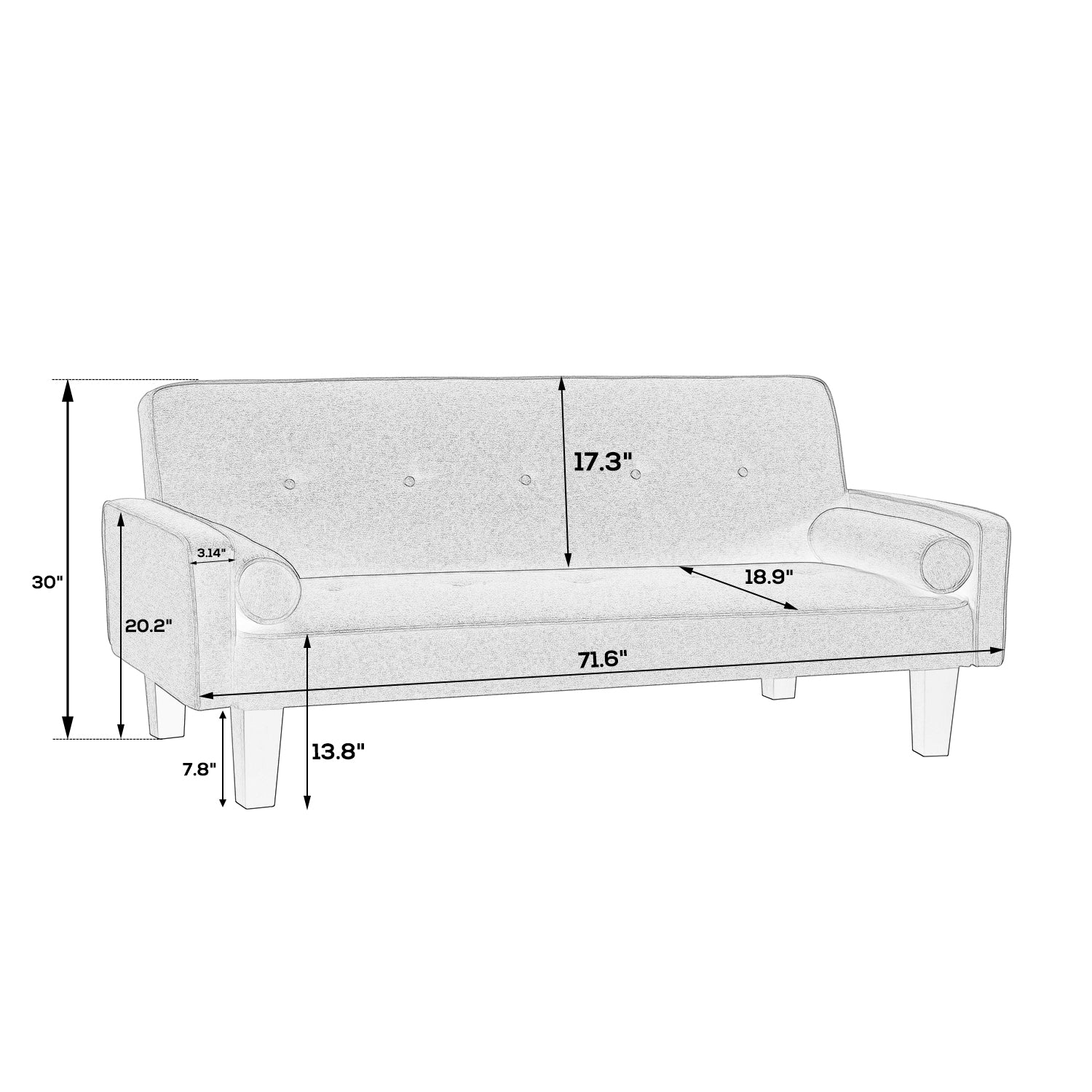 2059 Sofa Convertible Into Sofa Bed Includes Two Pillows 72" Brown Cotton Linen Sofa Bed Suitable For Family Living Room Brown Cotton