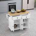 Kitchen Island Cart with Two Storage Cabinets and Two white-mdf