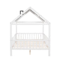 Full Size Wood House Bed With Fence, White Gray White Solid Wood