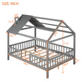 Full Size Wood House Bed With Fence, Gray Gray Solid Wood