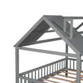 Full Size Wood House Bed With Fence, Gray Gray Solid Wood