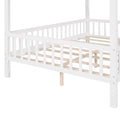 Full Size Wood House Bed With Fence, White Gray White Solid Wood